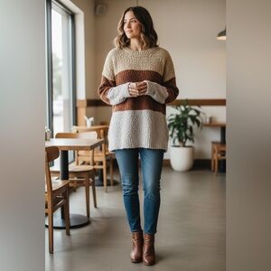 Color Block Popcorn Knit Slouchy Sweater - Size Small